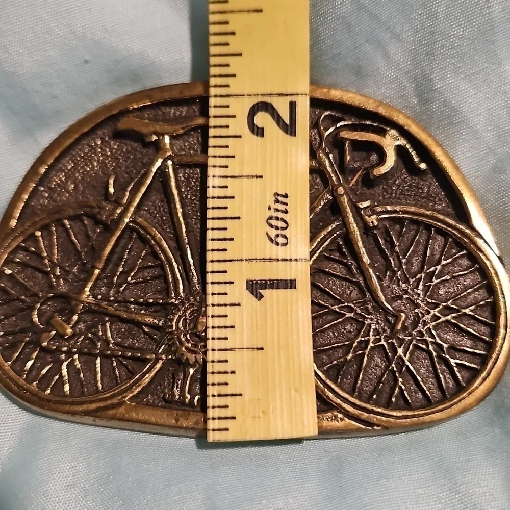 Vintage Brass Belt Buckle Racer Bicycle 1978 BTS 70s 3.25x2.25